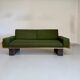 Vintage 3-seater sofa, green, solid wood, 70s/80s design