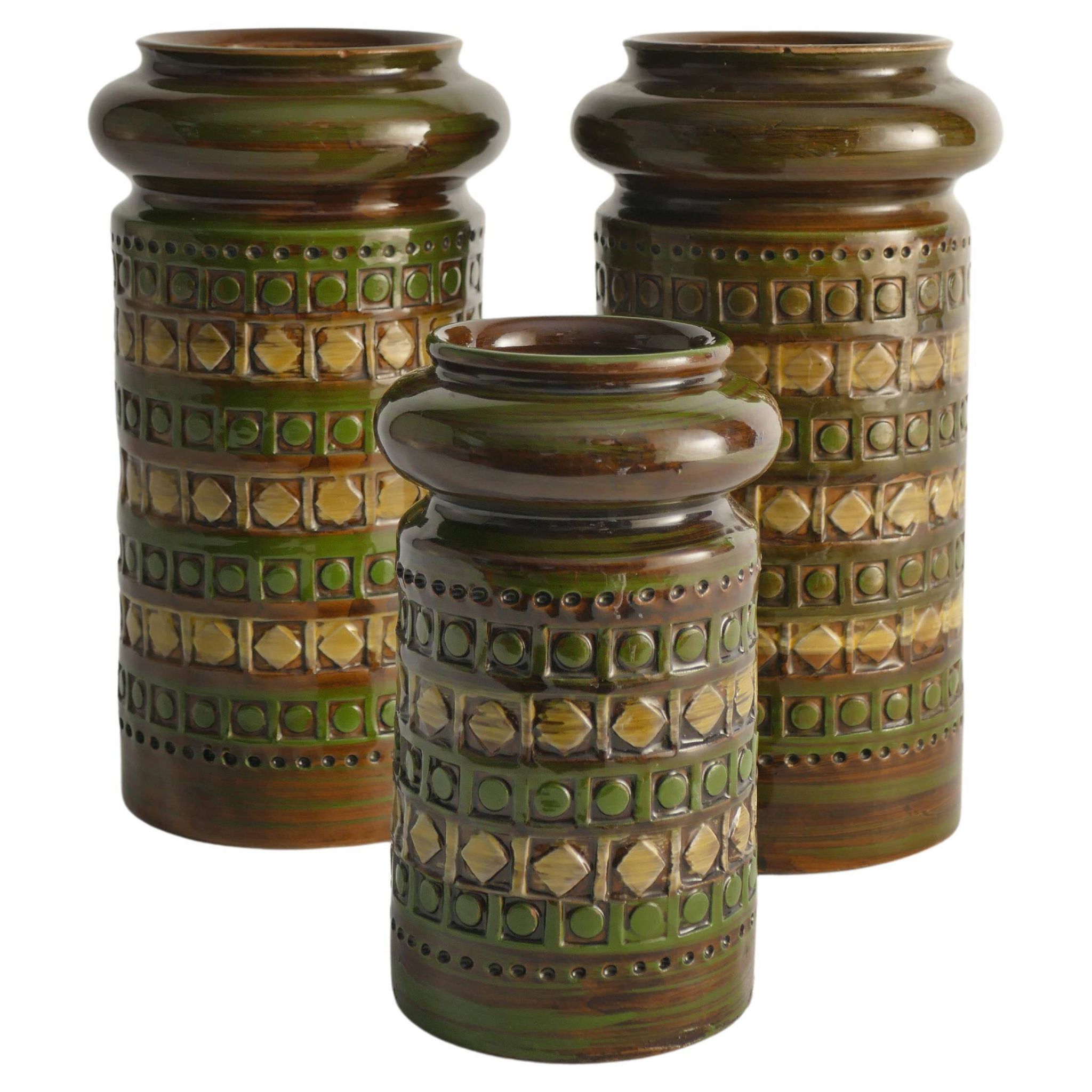 Yellow and Green Stoneware Vases by Aldo Londi for Bitossi, Italy, Set of 3