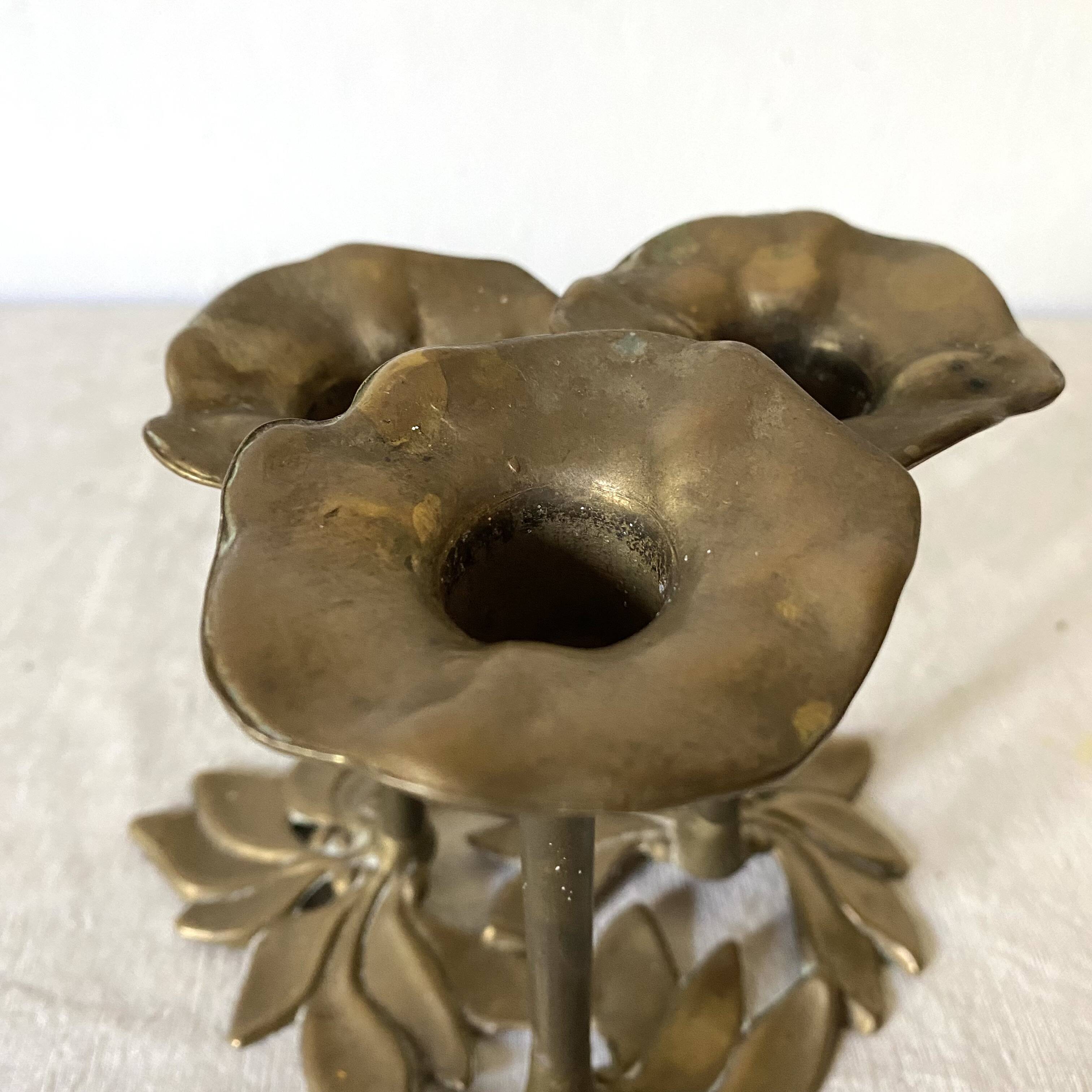 Floral Brass Candle Holder