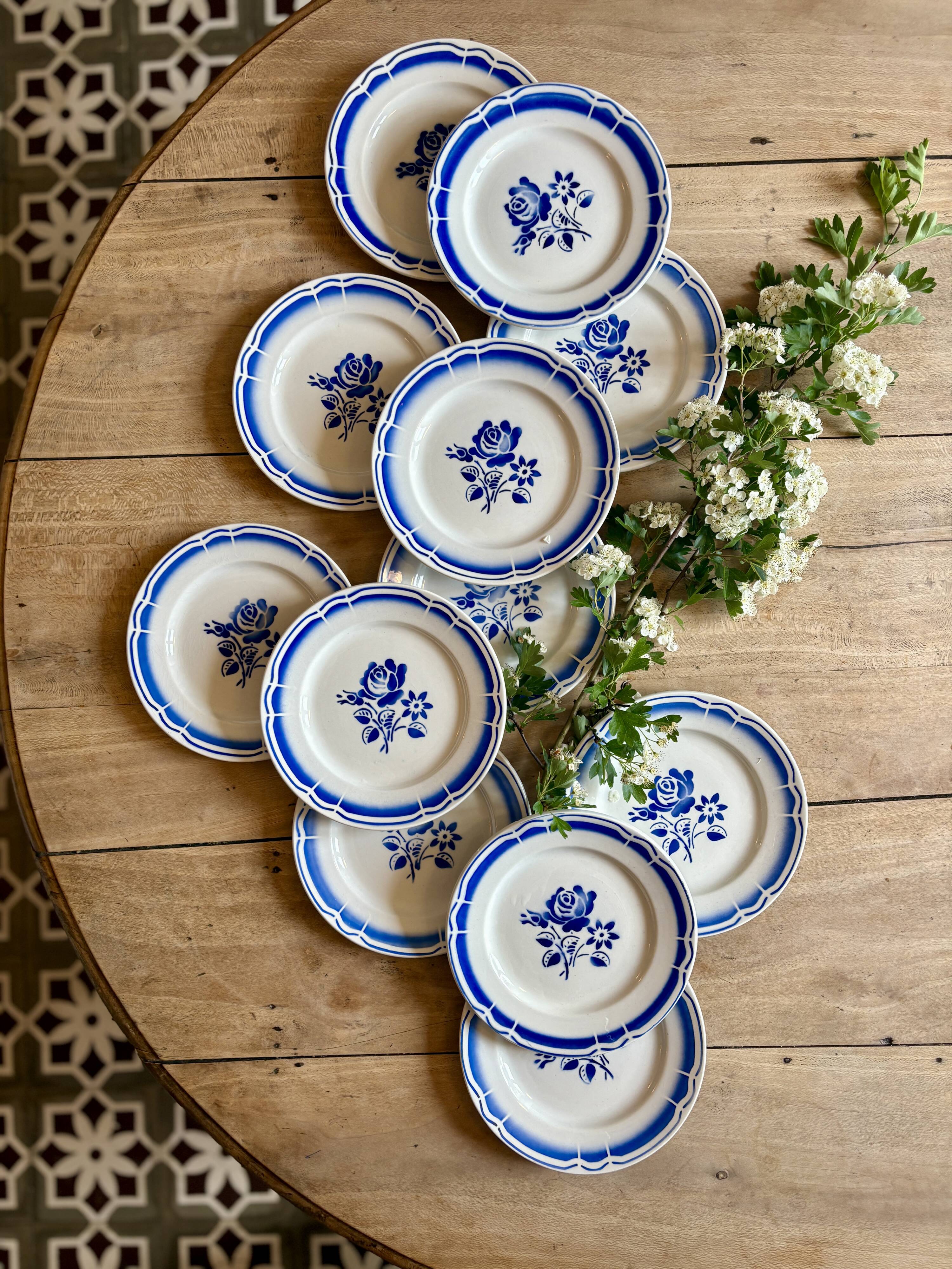 Set of 12 vintage blue flower dessert plates