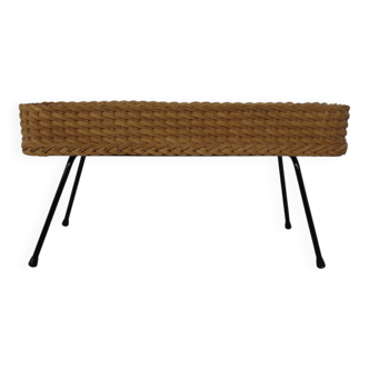 Large German flower planter in rattan and steel, 1950s