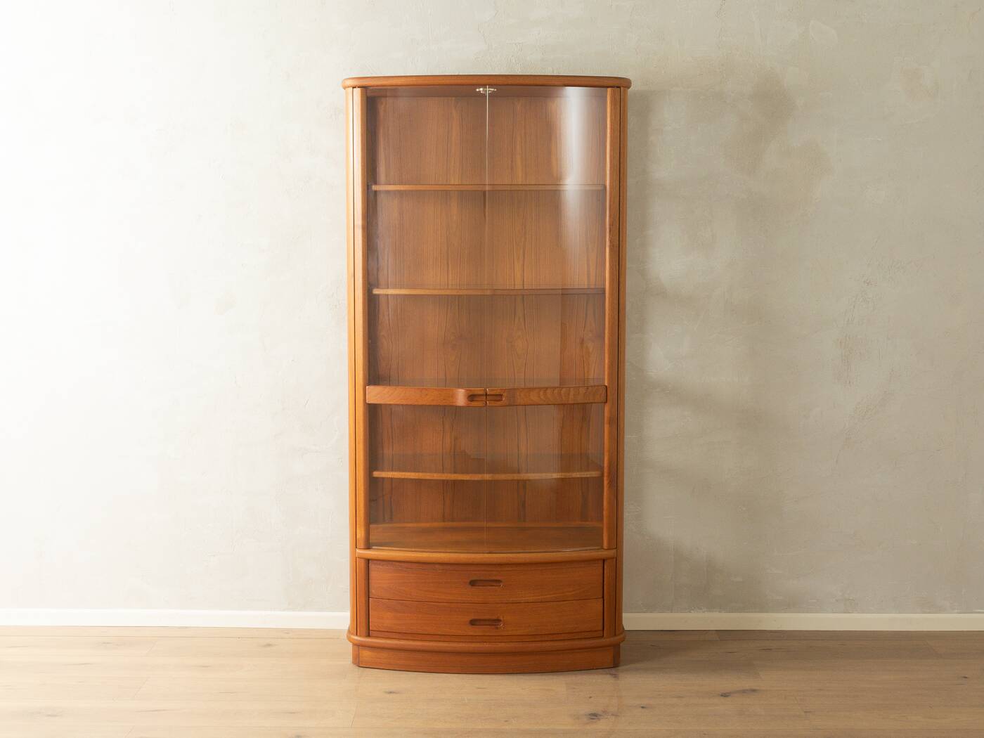 Exclusive display cabinet from the 1980s, solid teak, glass doors, drawers, illuminated