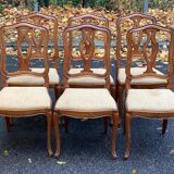 6 chaises Louis XV style régence en bois massif et tissu jaune beige