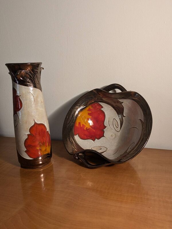 Vase et bol, coupe céramique vintage Tri Ushi (Bulgarie)