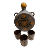 Earthenware carafe with 3 small glasses