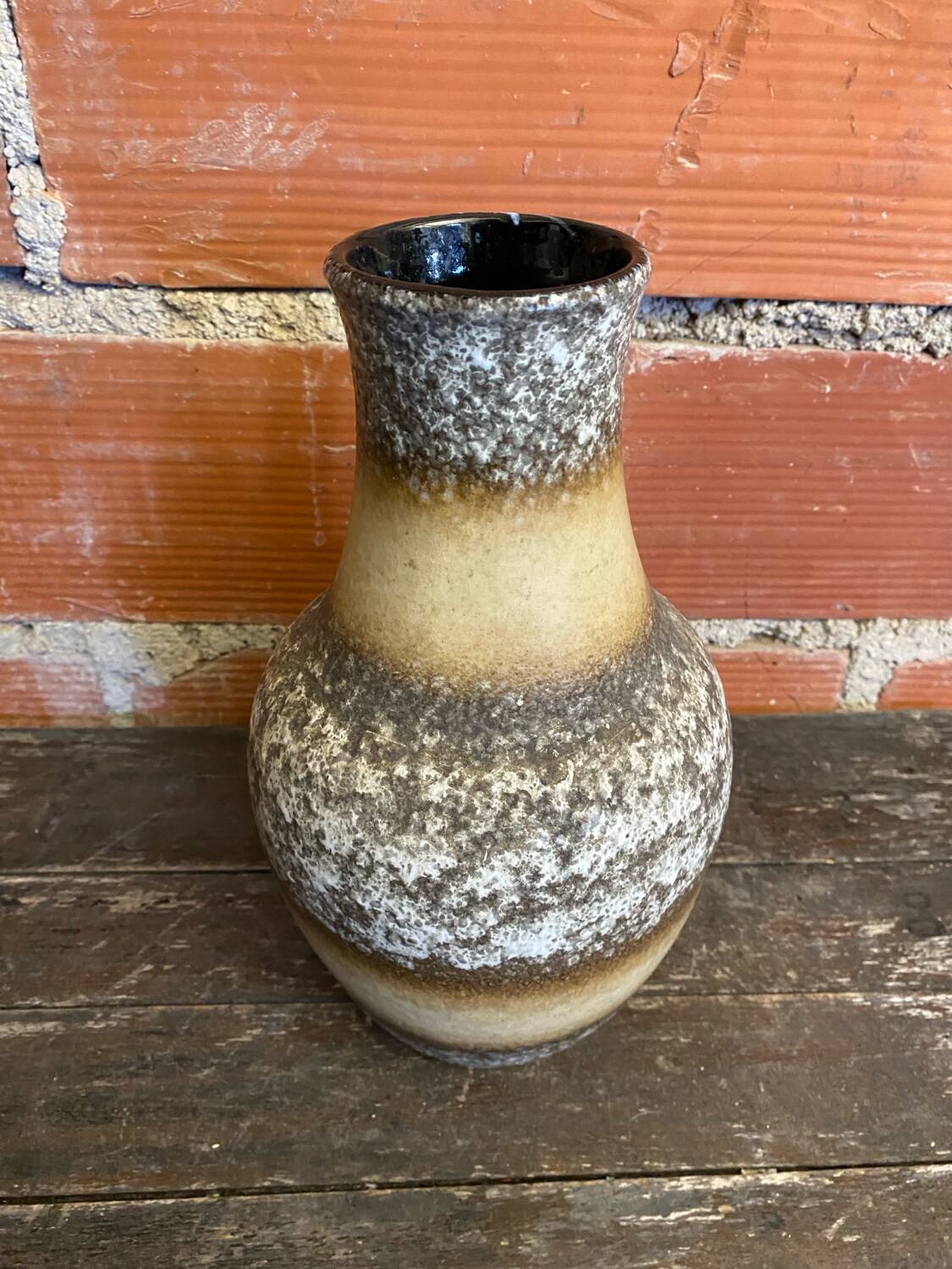 Vase Ancien Céramique Beige Brune West Germany Années 60 Vintage
