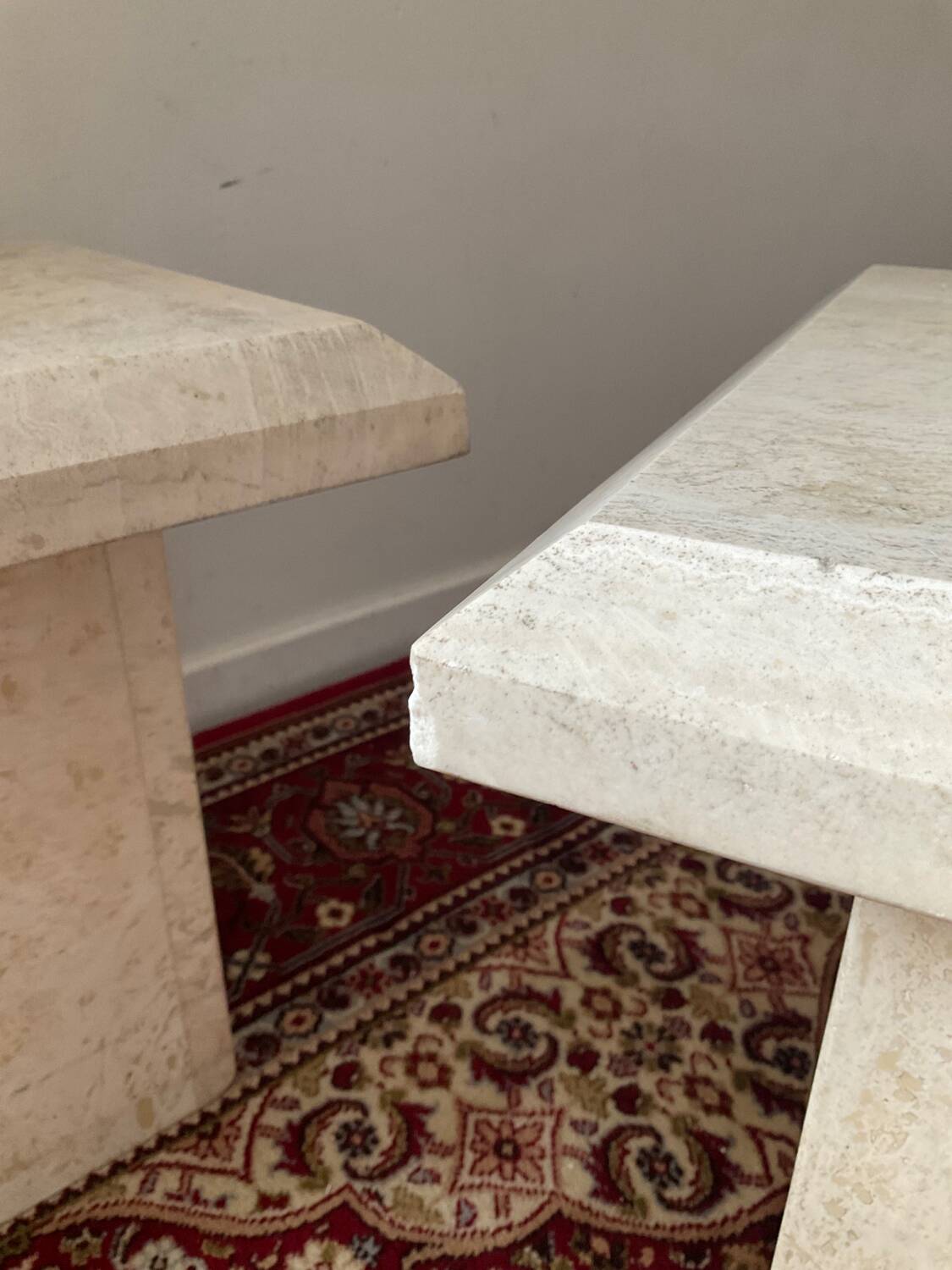 Duo of vintage travertine coffee tables and side tables