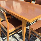 Formica teak table + 10 vintage Scandinavian style chairs