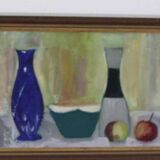 Original Mid Century  Oil on Canvas – “Bowl, Vase and Fruit” by K. W. N.