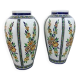 Pair of Boch Frères La Louvière vases, floral decoration signed Charles Catteau