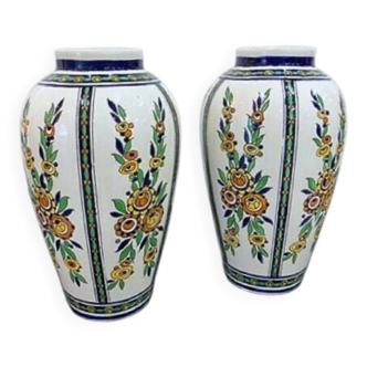 Pair of Boch Frères La Louvière vases, floral decoration signed Charles Catteau