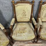 Series of 4 Louis XVI armchairs with tapestry of La Fontaine's fables circa 1850