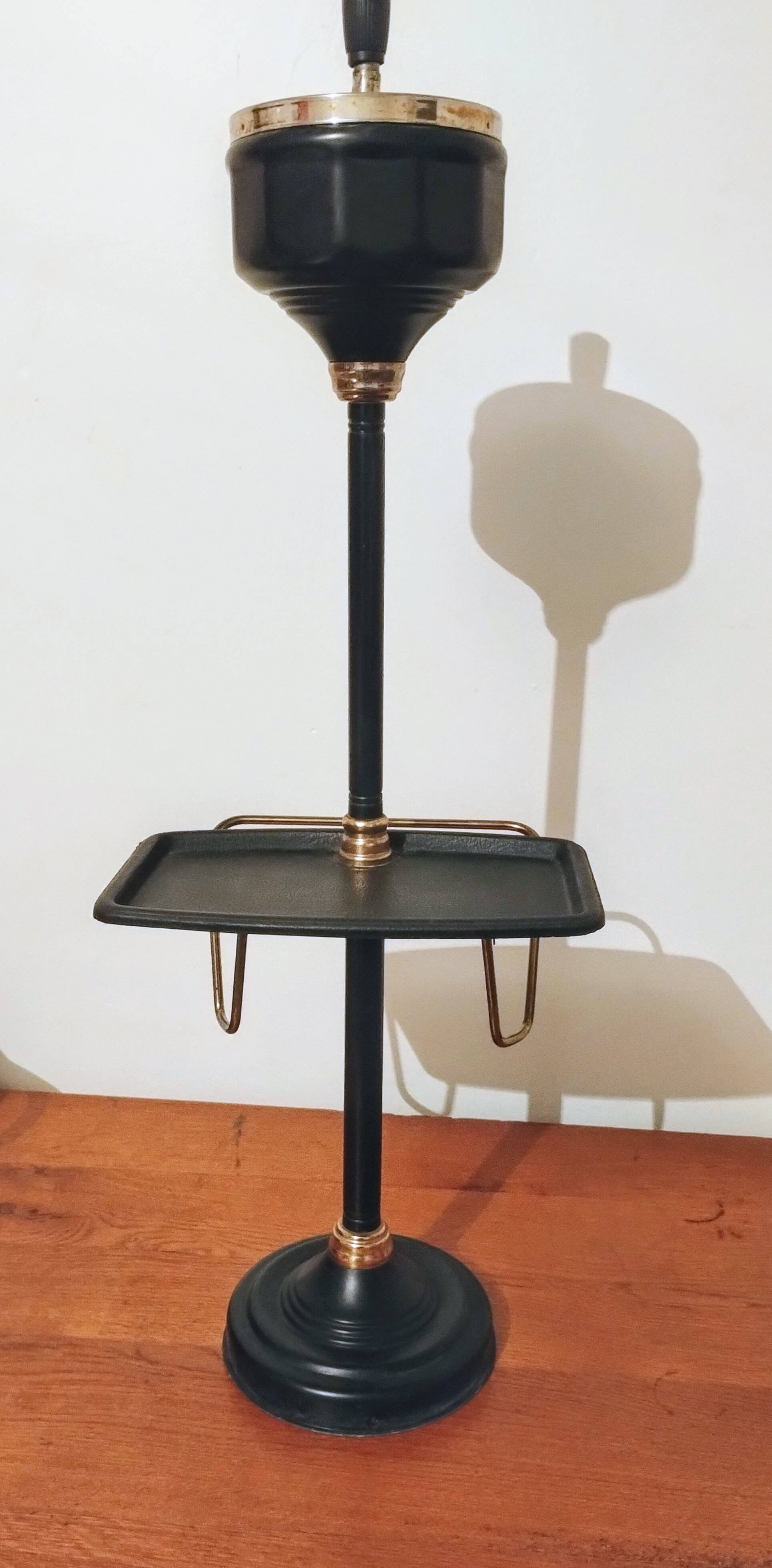 Black and gold ashtray magazine holder, mid-20th century
