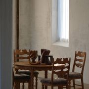 Denmark mid-century, set of 8 oak and lambswool chairs, Henning Kjærnulf, 1960s