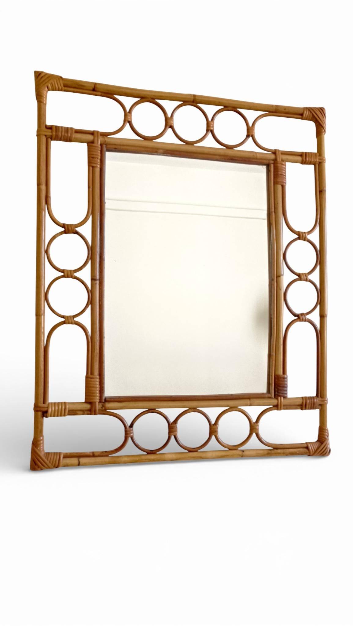 Mid-Century Organic Modern Bamboo & Rattan Mirror, Franco Albini Style, 1960s