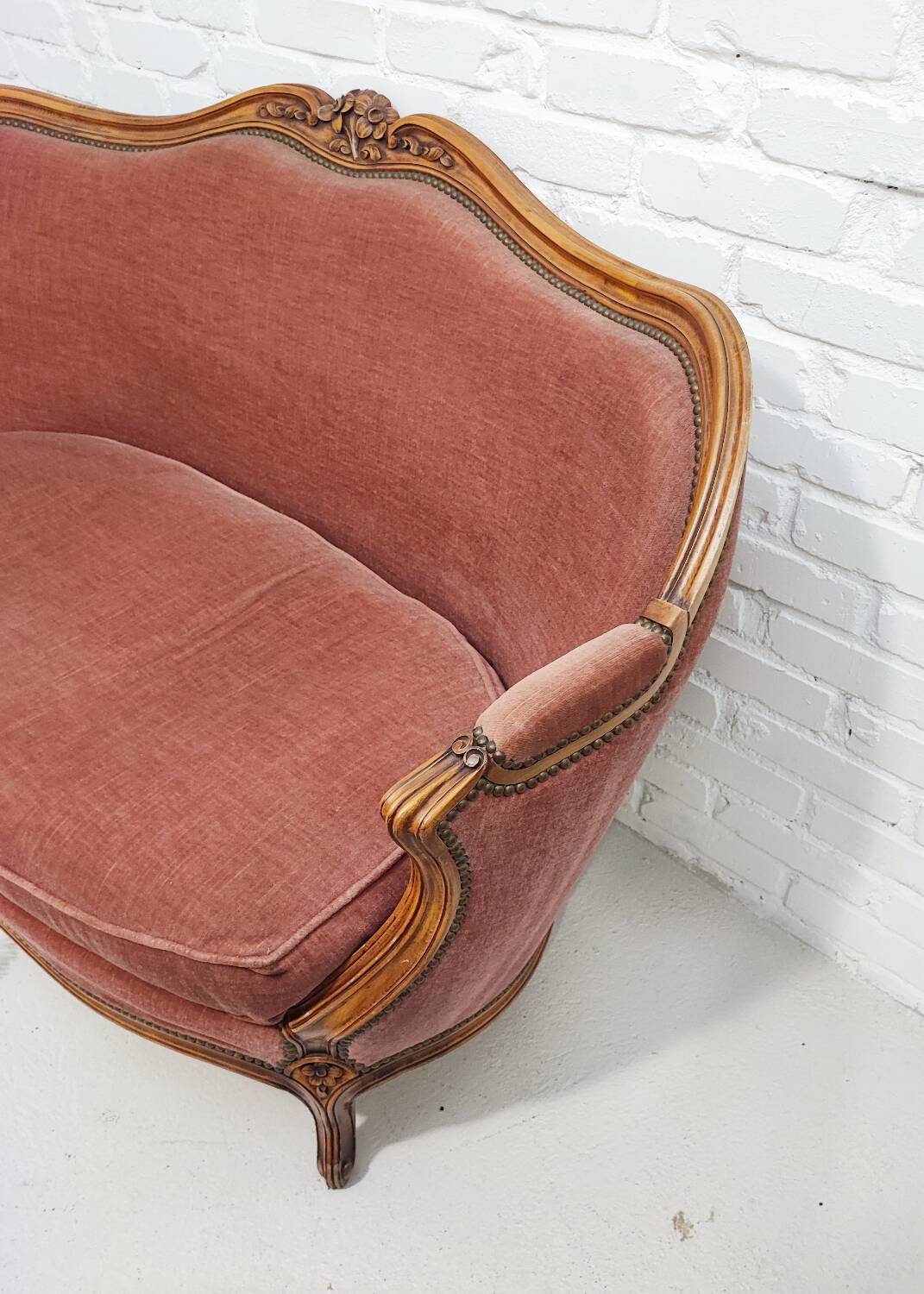 Pink velvet bench