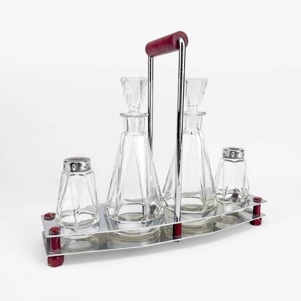 Art Deco chrome and bakelite glass vinegar cruet