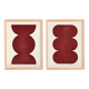 Duo of abstract paintings in burgundy on paper signed Eawy.