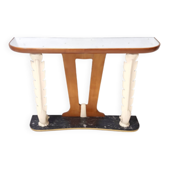 Table console vintage en bois avec plateau en miroir attr. à Osvaldo Borsani, Italie