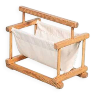 Bohemian magazine rack in vintage 70s pine style.