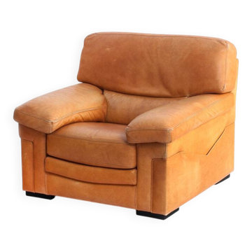 Camel leather armchair, made by Roche Bobois. Vintage - France, 80s.
