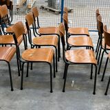 Set of 12 school chairs wood honey / green of gray, Netherlands, 60s