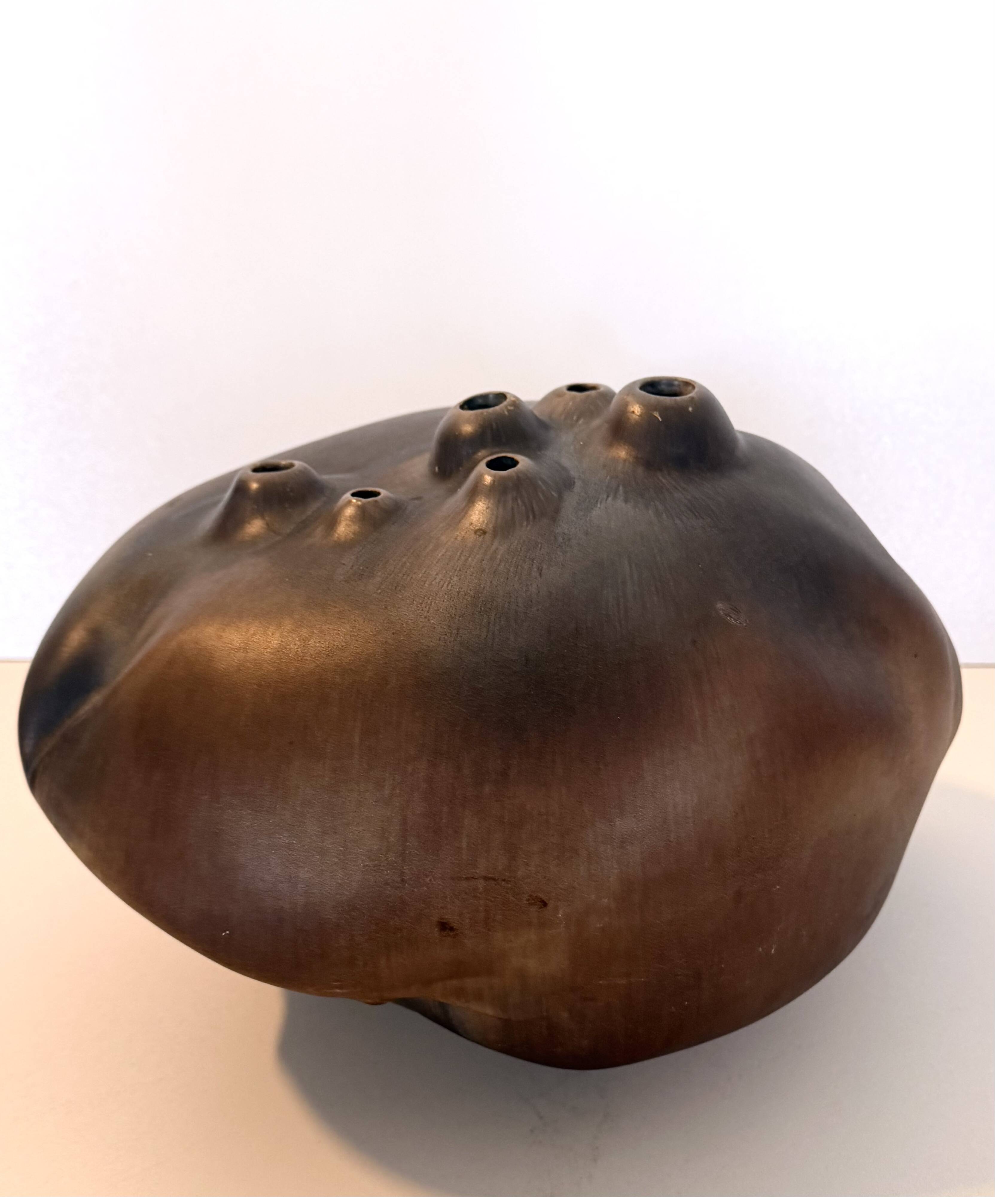 Brown Lacquered Ceramic Tulip Vase / Centerpiece by Giacomo Onestini