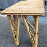 Table basse ancien d'appoint en rotin vintage