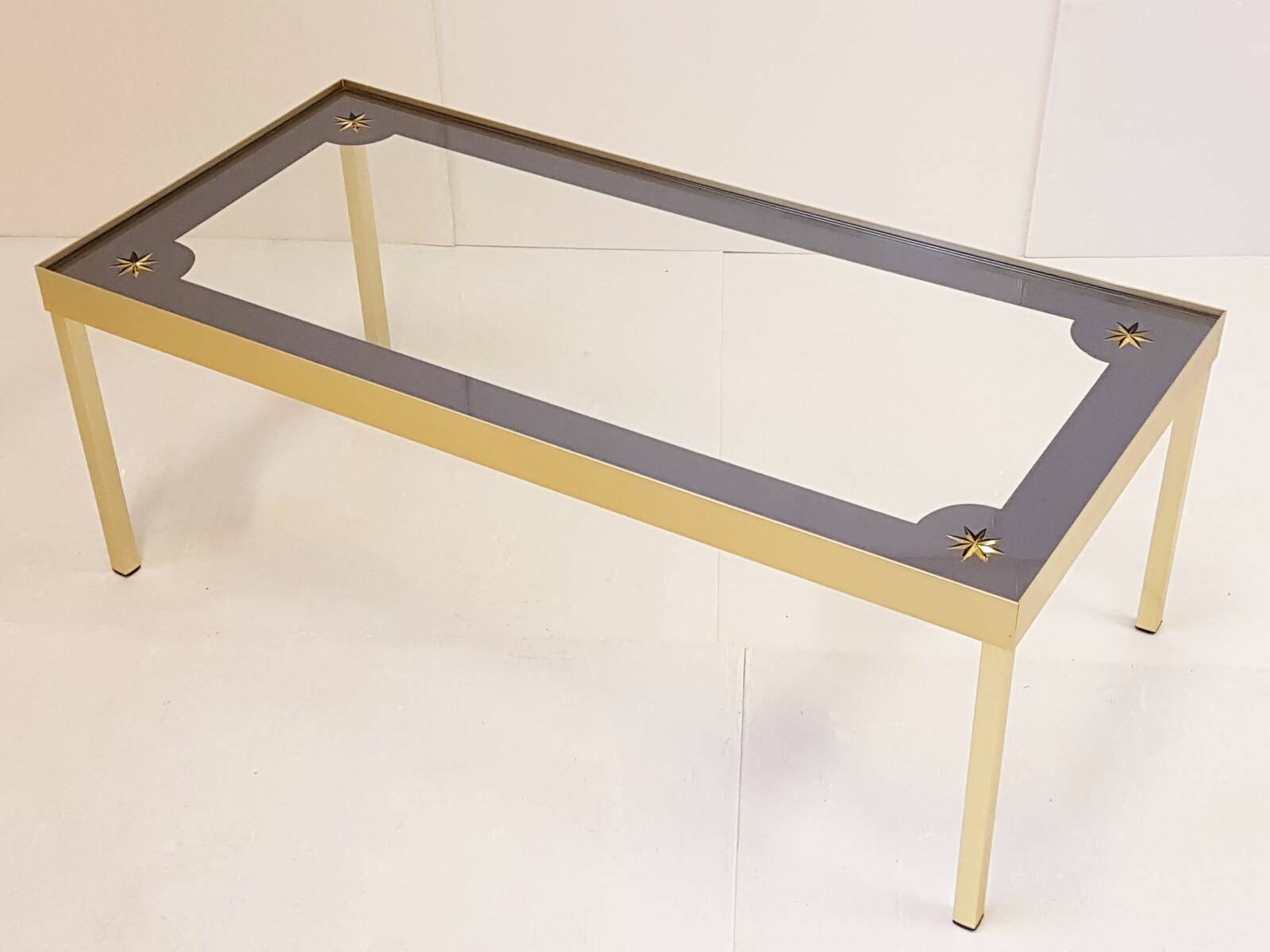Vintage coffee table gold aluminium & star glass 1960s