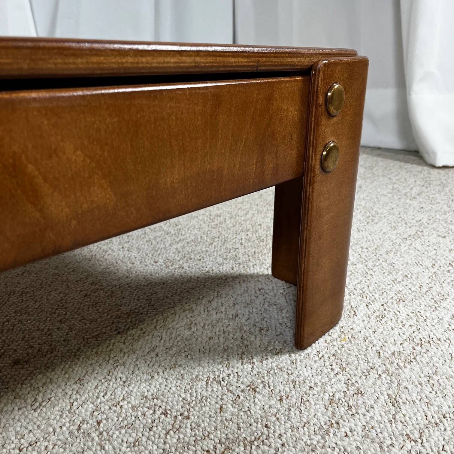 Square modernist coffee table in stained beech veneer, 1970s/80s.