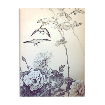 Antigua antiguo painting of Japanese inspiration. Dibujo antiguo.