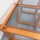 Vintage square coffee table in pine and smoked glass from the 70s and 80s.