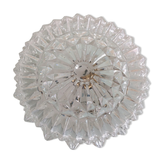Structured glass round ceiling lamp / vintage 60s-70s