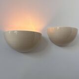 Pair of vintage wall lights, beige porcelain, France 1970
