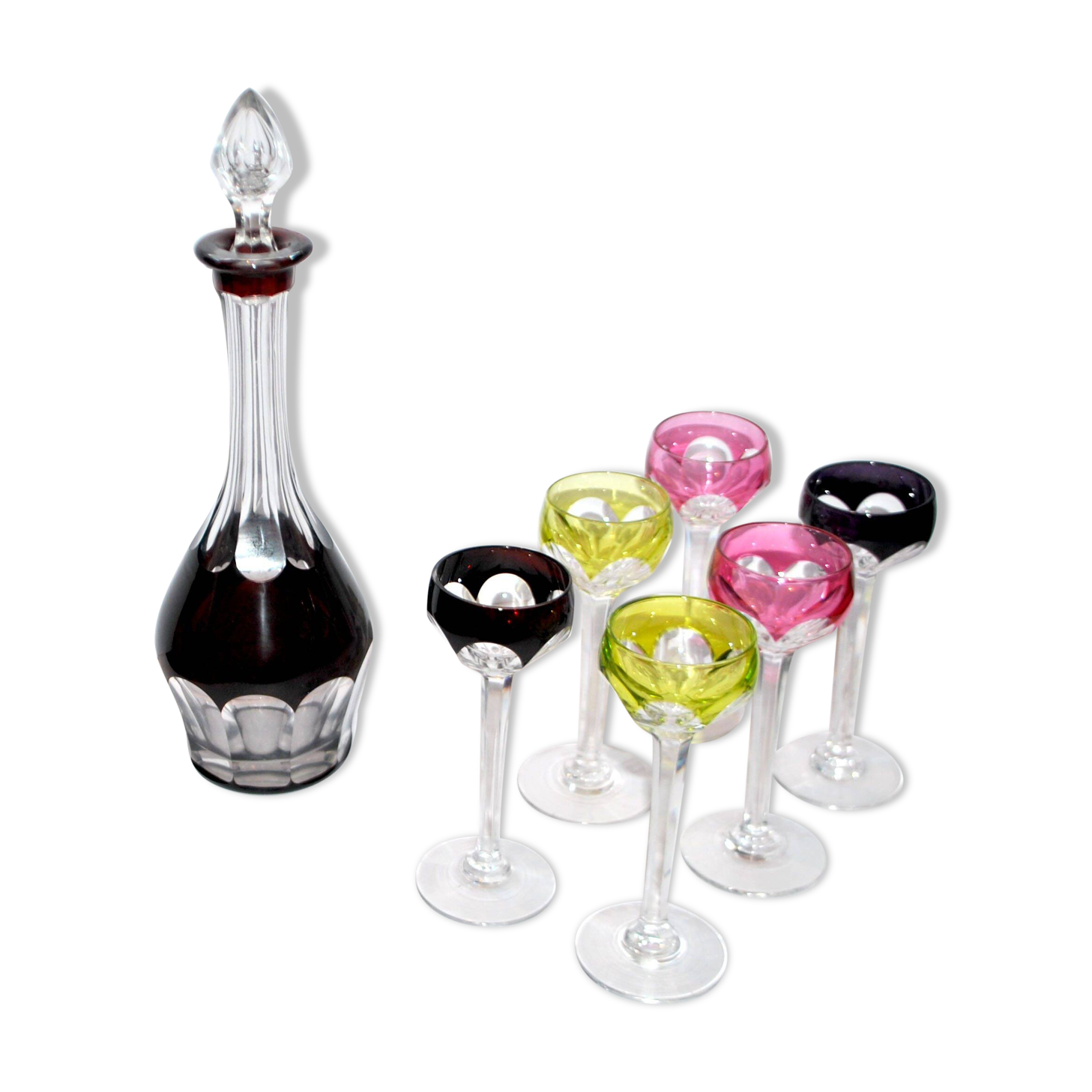 Carafe et 6 verres à liqueur Saint-Louis Bristol Joseph overlay cristal doublé