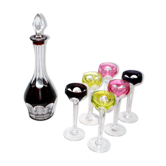 Carafe et 6 verres à liqueur Saint-Louis Bristol Joseph overlay cristal doublé