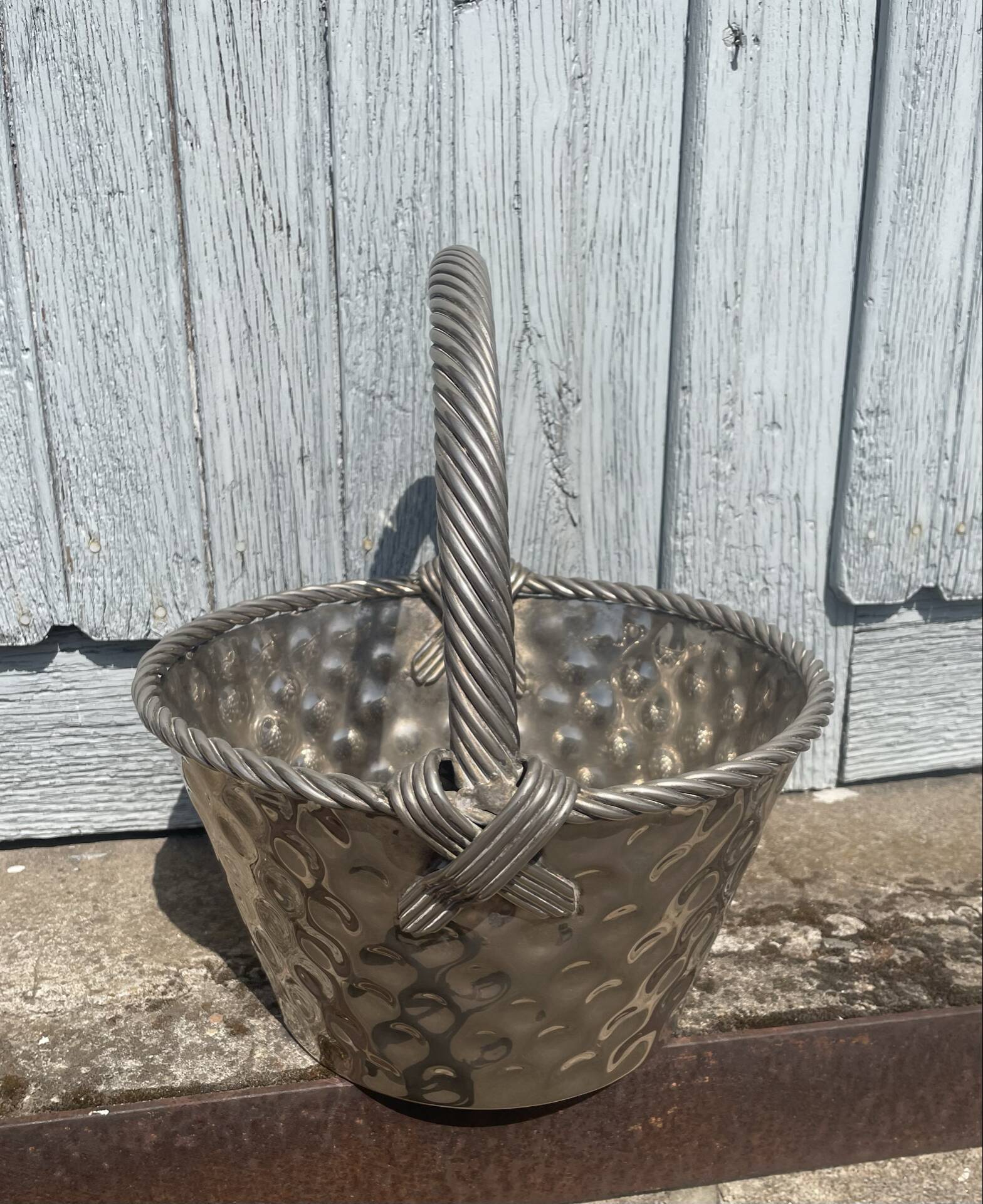Vintage French Silver Plated Dimpled Basket