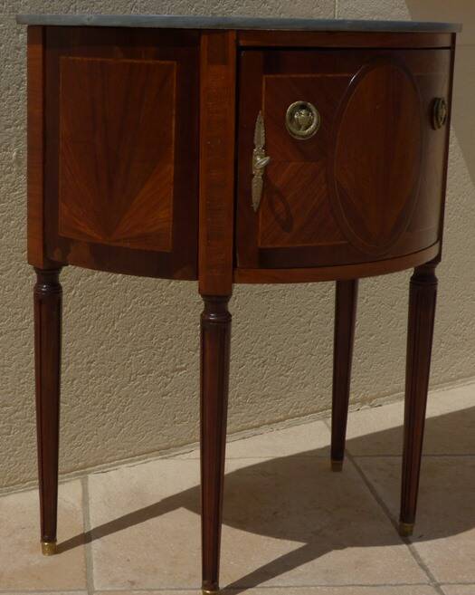 Antique half moon console-chest made by fils d'alfred wimphen in marquetry 2 drawers