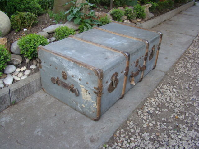 Old wooden travel trunk