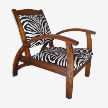 Scandinavian style wood armchair, black and white fabric