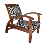 Scandinavian style wood armchair, black and white fabric