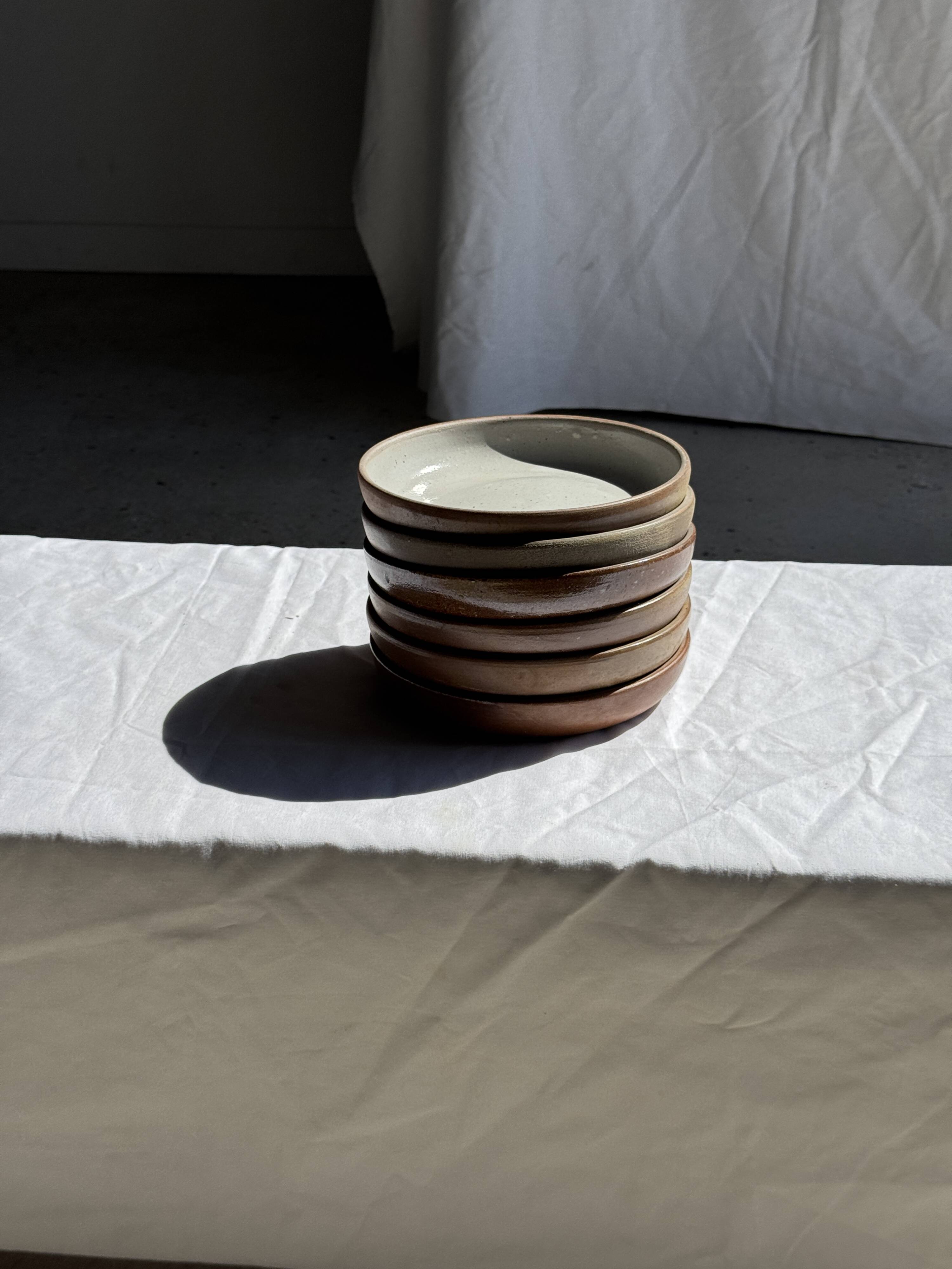 Set of 6 handmade ceramic deep plates in glazed beige D19.5 H4