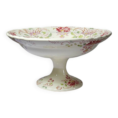 Rare grand compotier ancien Longchamp Terre de Fer modèle Pâquerettes polychrome