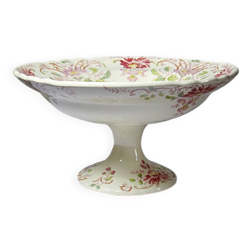 Rare antique grand compotier Longchamp Terre de Fer model Daisies polychrome