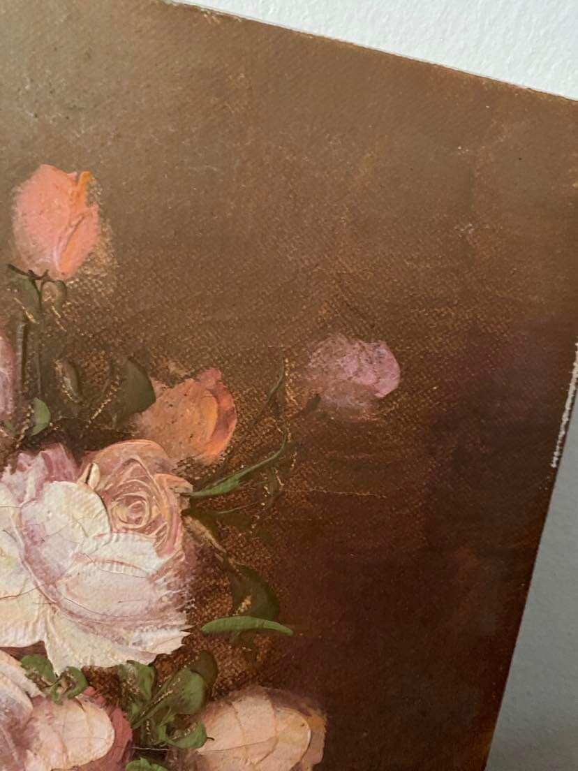 Painting on canvas pinks in a vase.