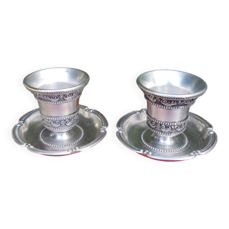 Set of 2 silver metal candle holders