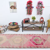 3x11 shades of pink vintage runner rug, 94x346cm
