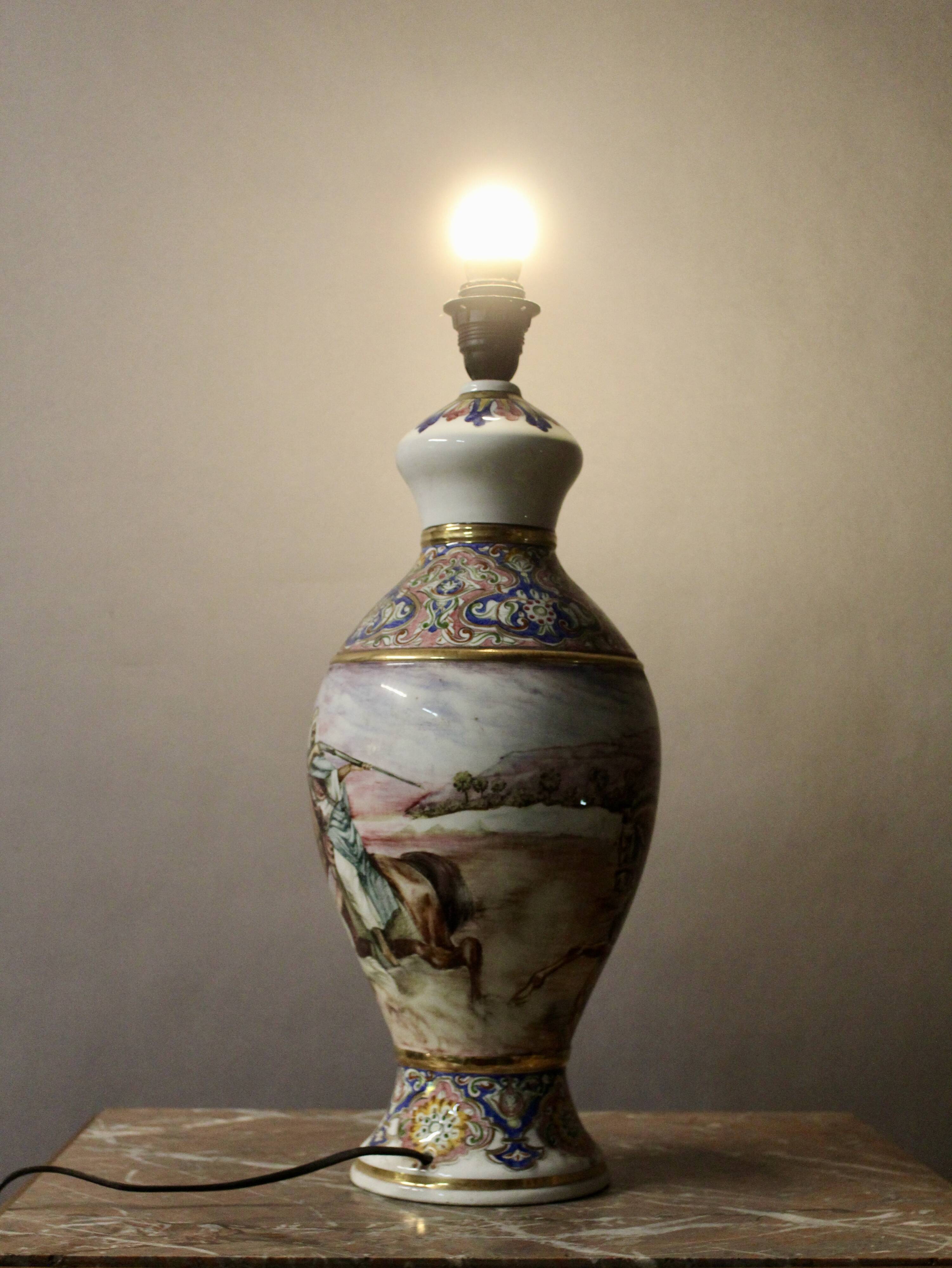 Ceramic lamp with oriental decoration and signature