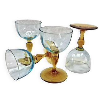 4 old two-tone George Sand wine glasses
