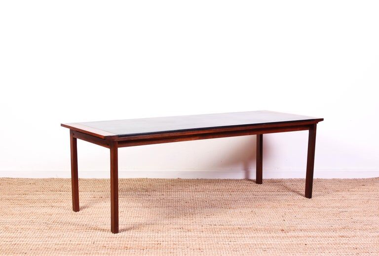 Rosewood coffee table with Denmark leather tray